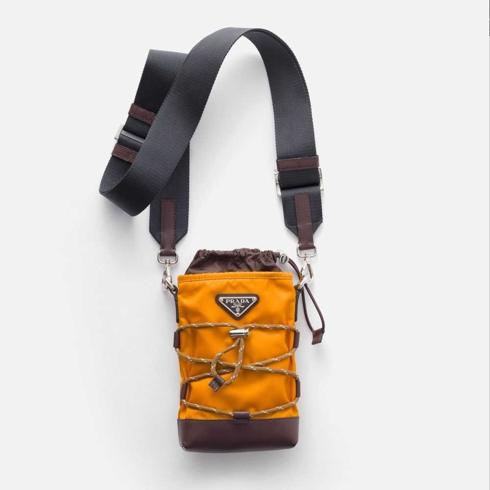 Prada 2ZT079 Men's Speedrock Orange Re-Nylon Leather Smartphone Case Strap